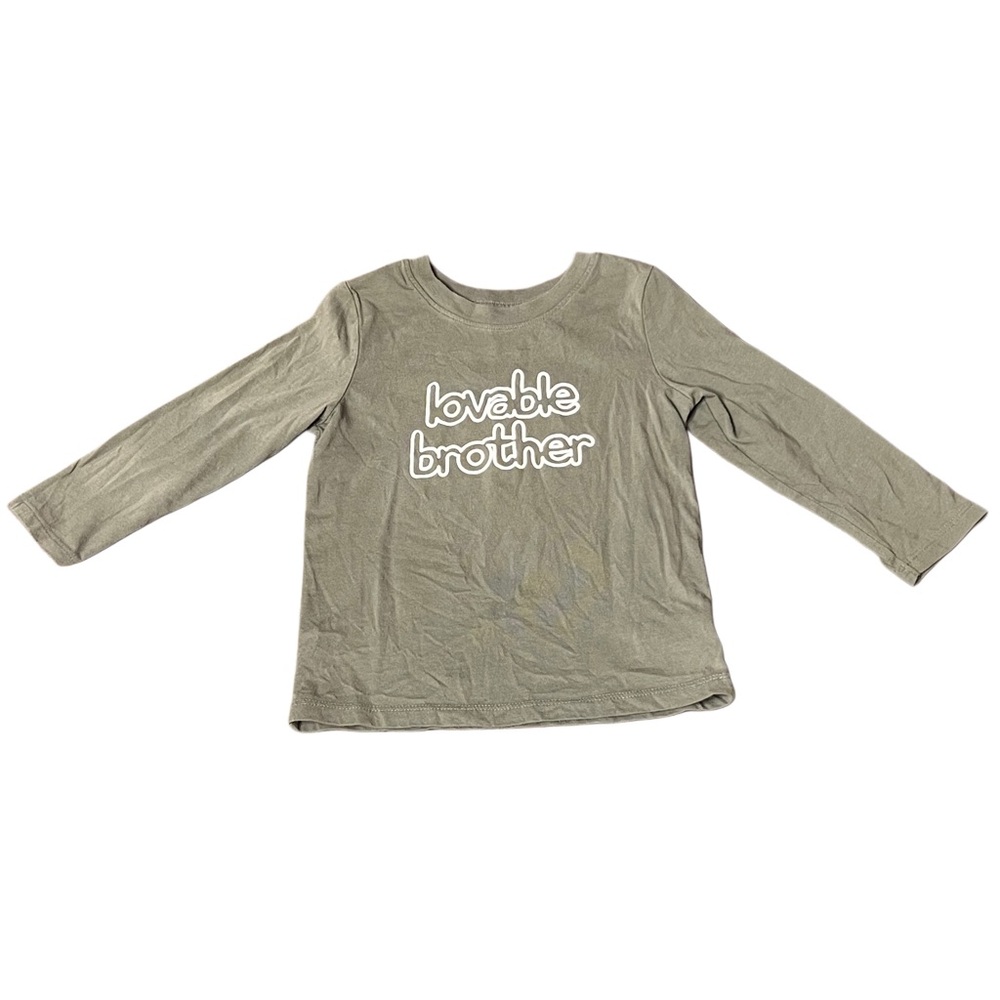 Cat & Jack Toddler Boy 3T Lovable Brother Olive Green Long Sleeve Graphic Tee